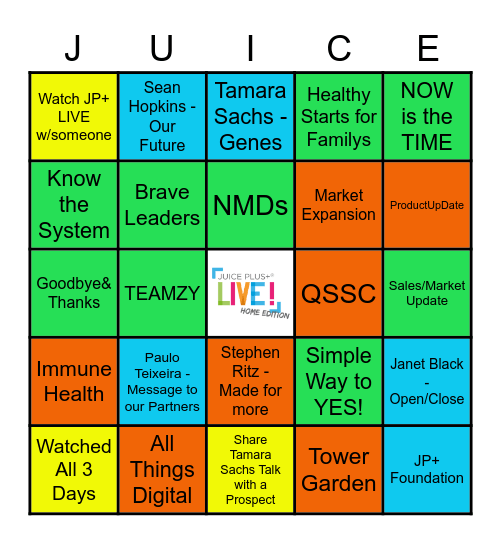 Juice Plus+ Live BINGO Spring 2020 Bingo Card