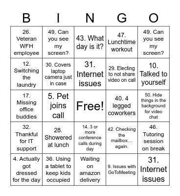 WFH Happy Hour Bingo Card