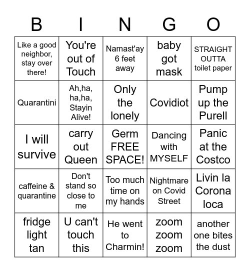 Q U A R A N T I N E Bingo Card