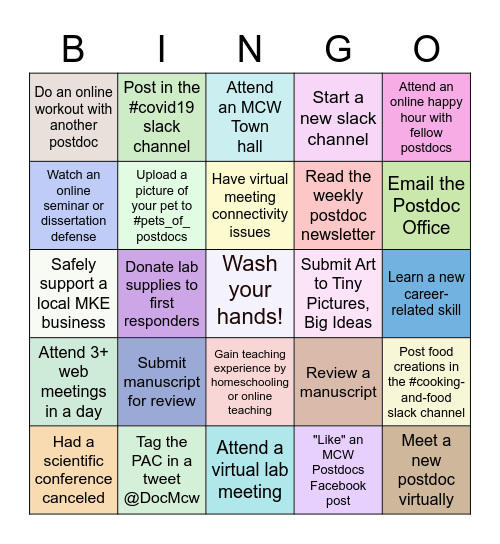 Postdoc Bingo! Bingo Card