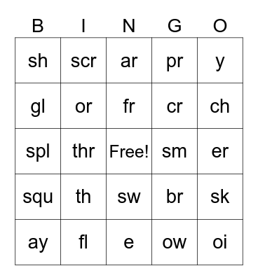 Special Sounds Bingo Card