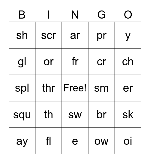 Special Sounds Bingo Card