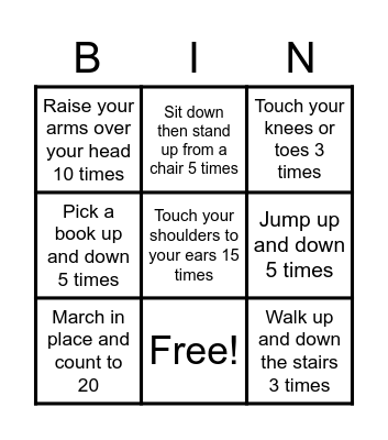 Beginner Fitness Bingo Card