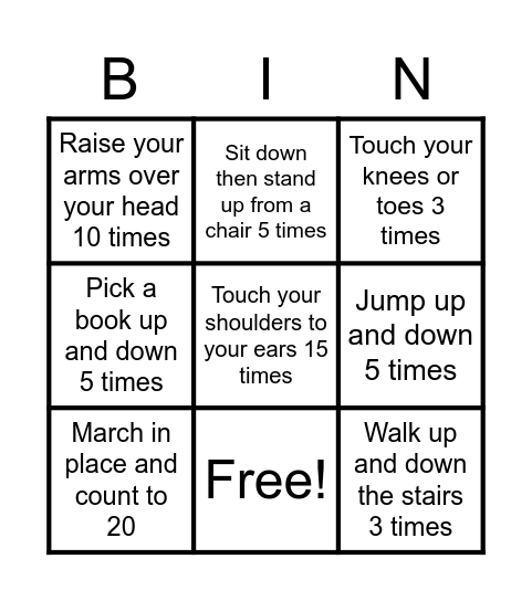 Beginner Fitness Bingo Card