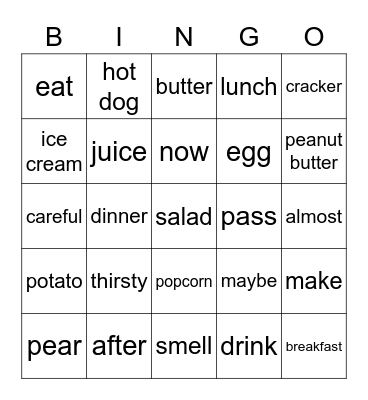 Chapter 7: FOOD Bingo Card