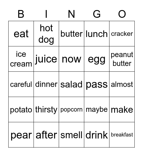 Chapter 7: FOOD Bingo Card
