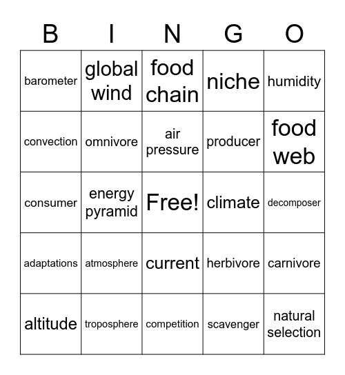 Atmosphere & Energy Flow in Ecosystem Bingo Card