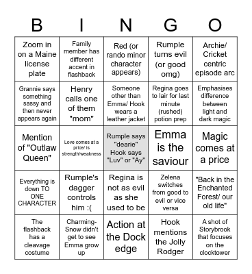 Once upon a Time (season six) Bingo Card