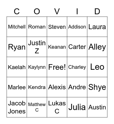 OLV COVID BINGO Card