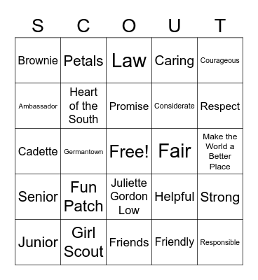 Girl Scout Bingo Card