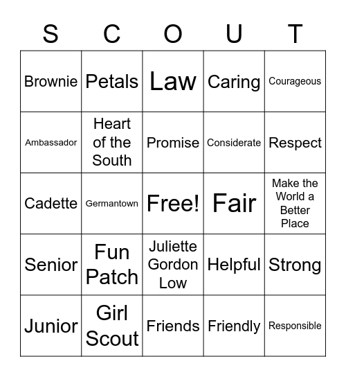 Girl Scout Bingo Card