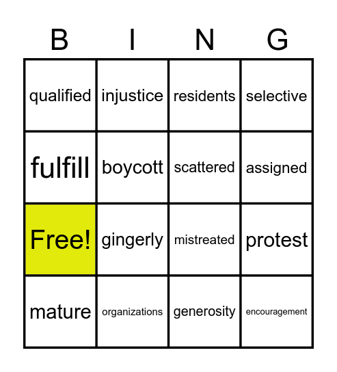 Unit 3 vocabulary! Bingo Card