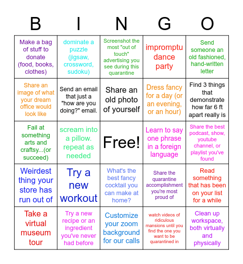 Homebodies and Antibodies: COVID-19 Bingo Card