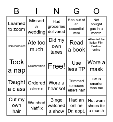 QUARANTINE BINGO Card
