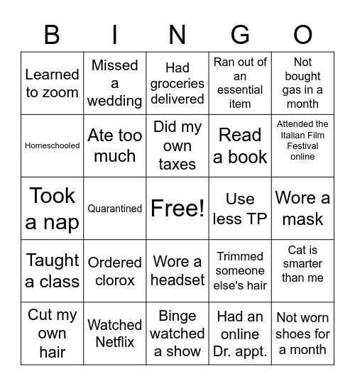 QUARANTINE BINGO Card