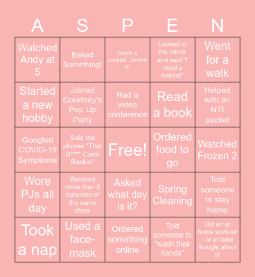 QUARANTINE BINGO Card