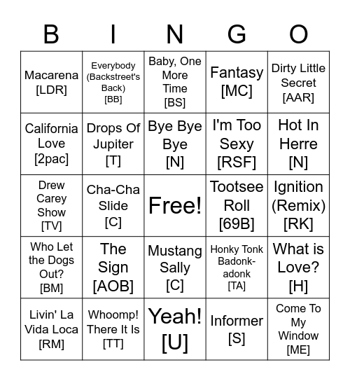 Music Bingo with Todd - Rd #4 Bingo Card