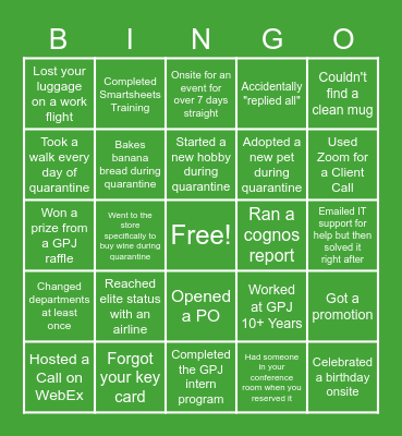 GPJ LIFE Bingo Card