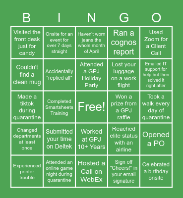 GPJ LIFE Bingo Card