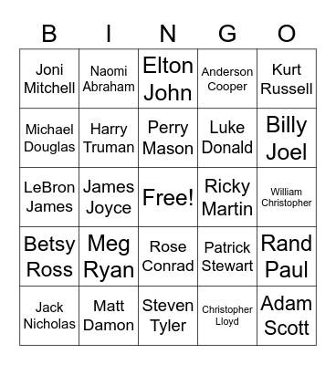 People with Two First Names Bingo Card
