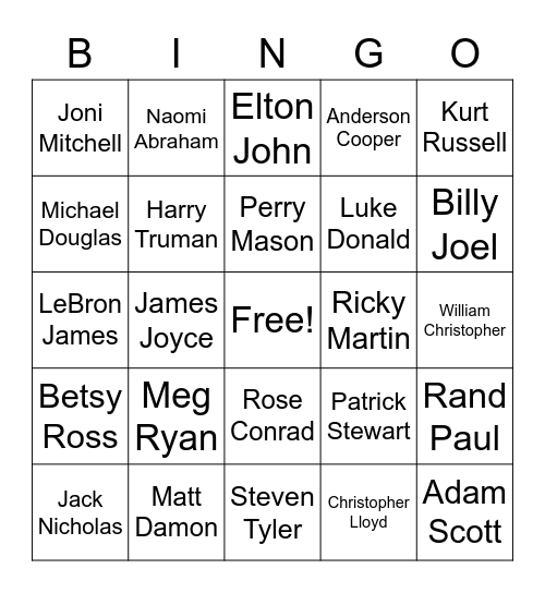People with Two First Names Bingo Card