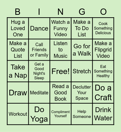 AST Self-Care Bingo Card