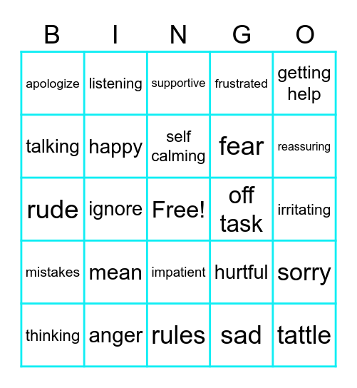 Behavior Bingo Card