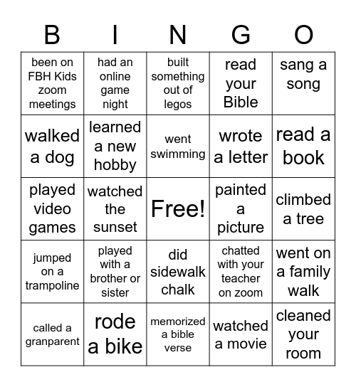 FBH Kids | Bingo Card