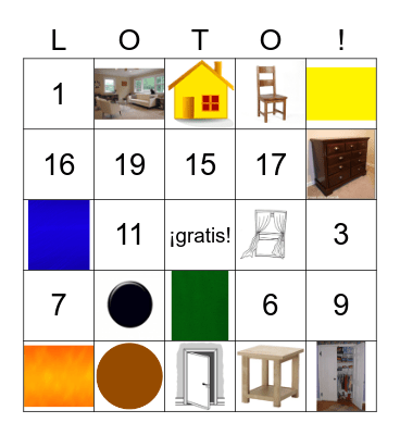la casa, COLORES, NUMEROS Bingo Card