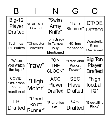 NFL Draft Bingo Card