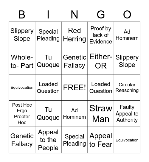 Fallacy Detective Bingo Card