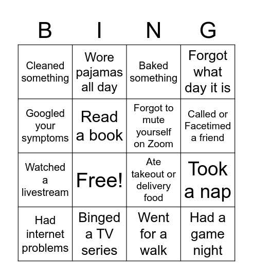 Quarantine Bingo Card