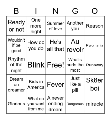 Cascada Bingo Card