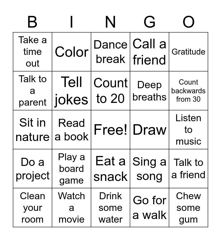 Coping Skills Bingo Free Printable