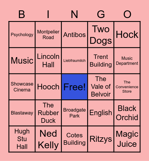 Nottingham Bingo Card