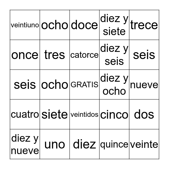 Los numeros Bingo Card