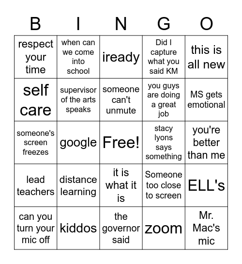 Faculty Meeting Bingo Card