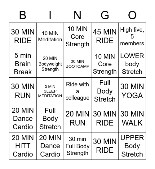 PELOTON Bingo Card