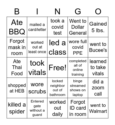 Camp Swift CoVID BINGO Card