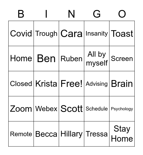 Psychology Covid Bingo Card