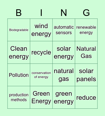 Sustainability Bingo Card