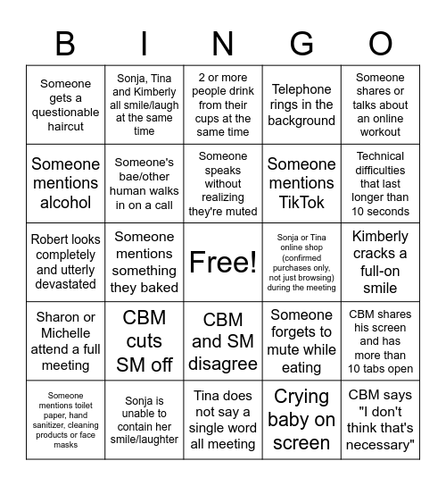 PWHS Virtual Meeting Bingo Card