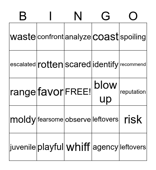 Vocabulary Bingo Card