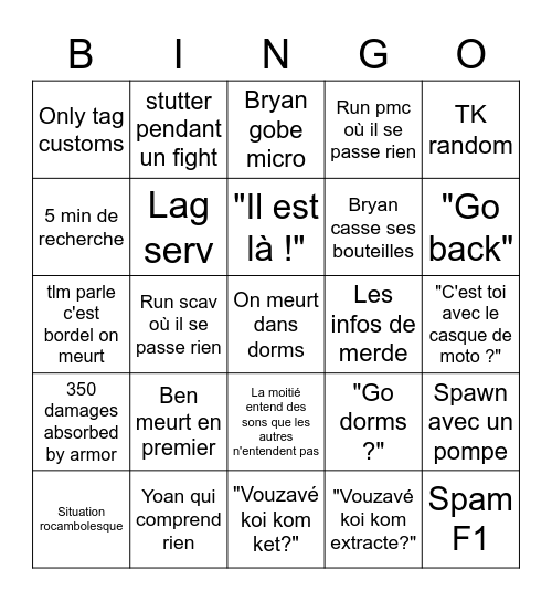 Escape from Popov Bingo Card