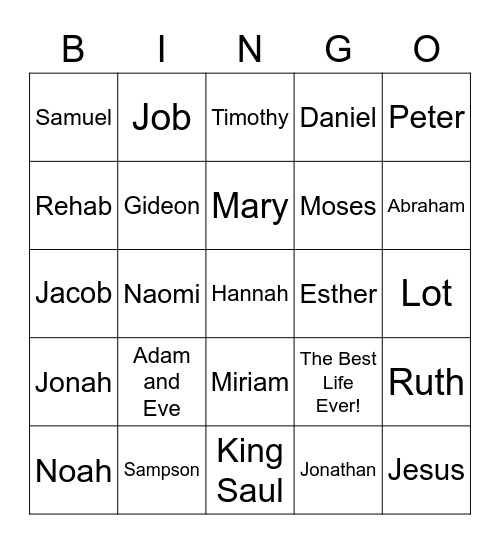 Bible Character Bingo! Bingo Card