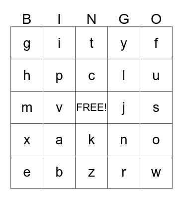 Alphabet Bingo Card