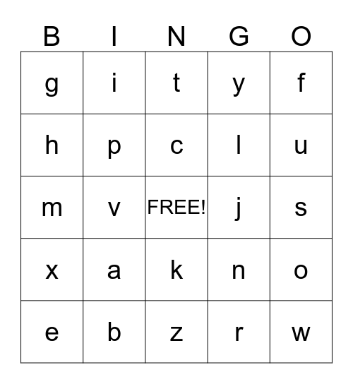 Alphabet Bingo Card