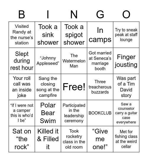 Camp Wyomoco Bingo Card