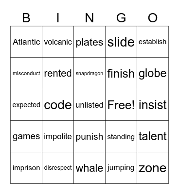 Fun Friday Bingo Card