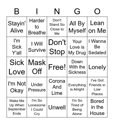 COVID-19 Or Coronavirus Bingo Card